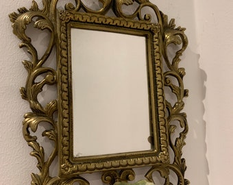 Large Vintage Antique Rustic Brass Candle holder with Mirror, Sweden Art Deco Wall sconces- Swedish -Scandinavian 1960s Home Lighting