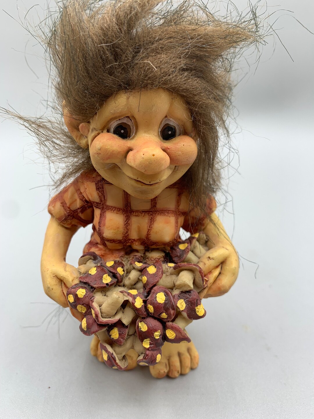 Vintage Troll Figurine Girl With Mushrooms Norway Scandinavian Home
