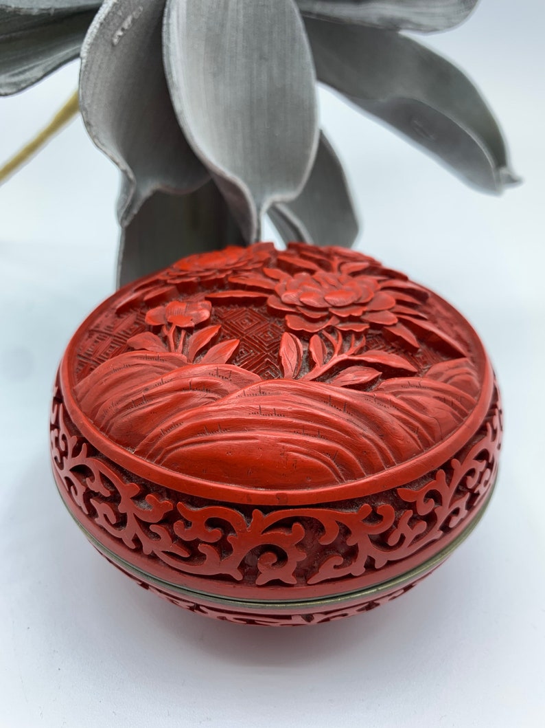 Chinese Antique Red Cinnabar Lacquer Round Floral Carving - Etsy
