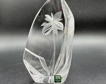 Large Swedish Crystal Glass Paperweight Flower Orchid Designed by
