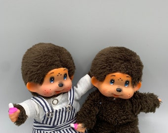 Set of two Vintage Monchhichi Sekiguchi Doll,pacifier, blue eyes/ vintage thumb doll 1980s kiki monkey plush doll Japan Original Clothing