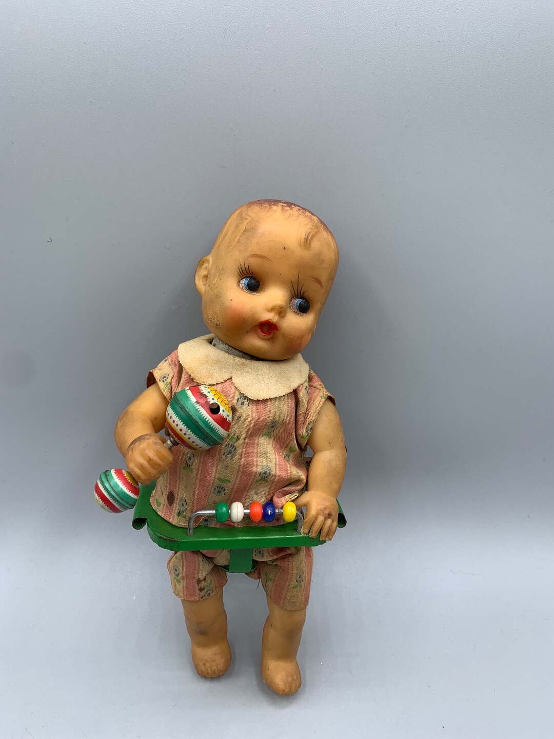 Vintage Cragstan Windup Toy Doll Baby in Walker Original Windup Toy