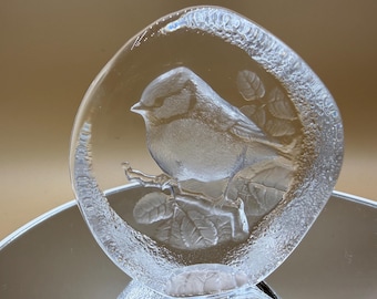 Zweeds kristallen glazen presse-papier Vogel ontworpen door Mats Jonasson Maleras Målerås Gemaakt in Zweden Scandinavisch glas Vintage Design