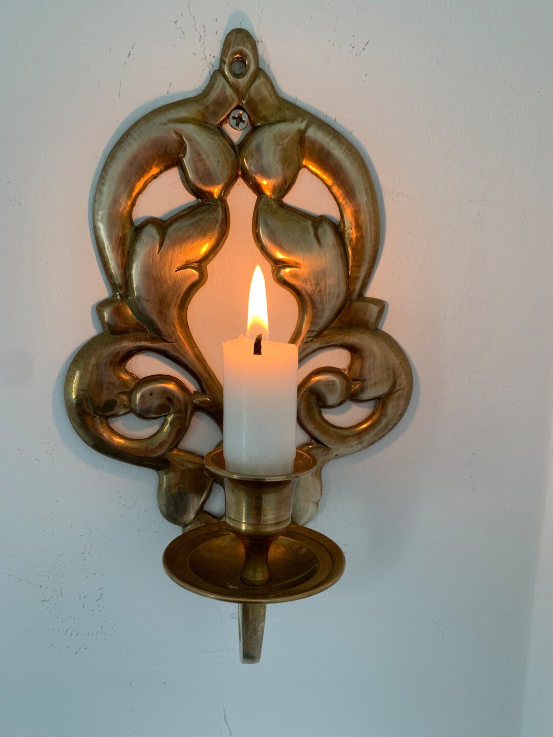 Vintage Oval Brass Rustic Candle Holder, Wall Sconces Scandinavian