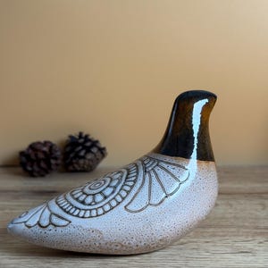 Vintage Tonala keramikfågel Mexiko 1970-talet | Glaserad keramikfågelfigur | Mexikansk folkkonst | Dekorativ fågel från mitten av århundradet, brun, samlarobjekt