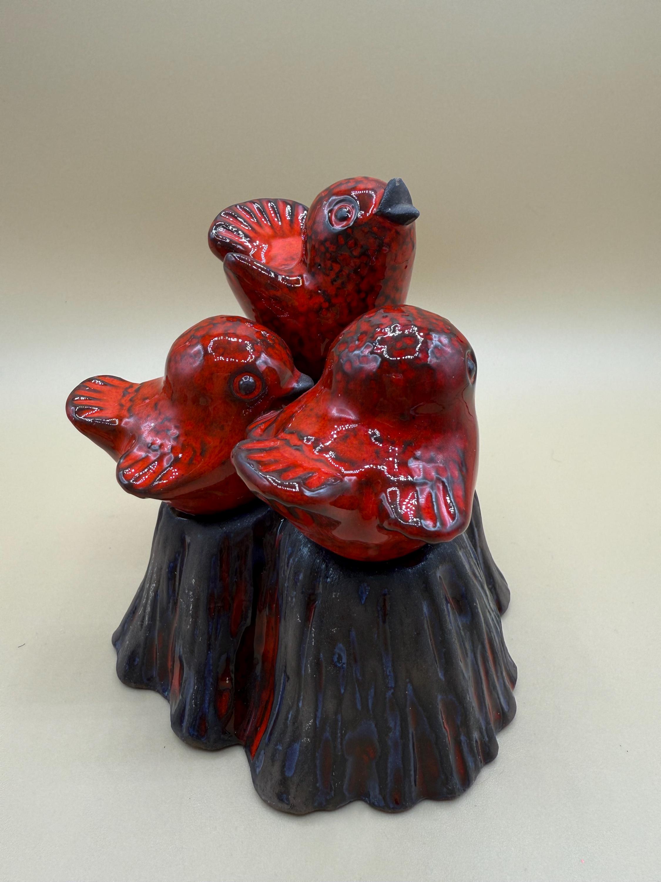 Ceramic Sculpture Birds Swedish Vintage Ceramic Red Glazed Pottery
