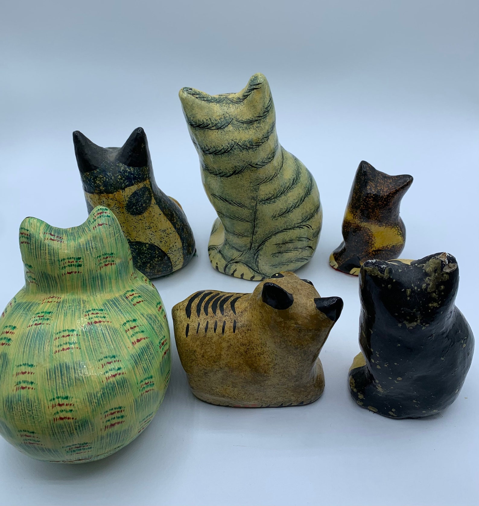 Vintage Papiermâché Papier Mache Cats Collection Decoupage Etsy