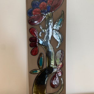 Upsala Ekeby Cardus and flower by Mari Simmulson, 1960s, large ceramic plaque Sweden,wall plaque Scandinavian Vintage Pottery Home Decor
