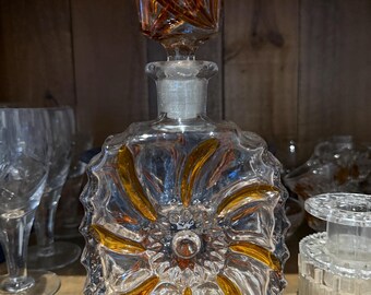 Garrafa de cristal Art Déco, decantador, vidro âmbar, rolha de vidro, cristal ECHT Bleikristal, vintage, Alemanha Ocidental, década de 1960, decoração para casa.