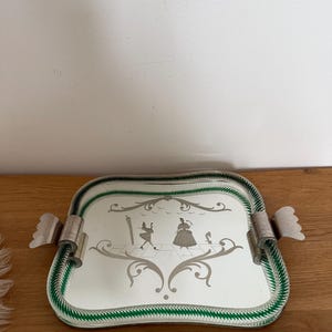 Vintage Venetian Murano Tray Barovier and Toso Etched Mirror Glass & Brass Tray, 1950&#39;s Italy, Green Glass Twisted Rope Vanity Mirror Tray