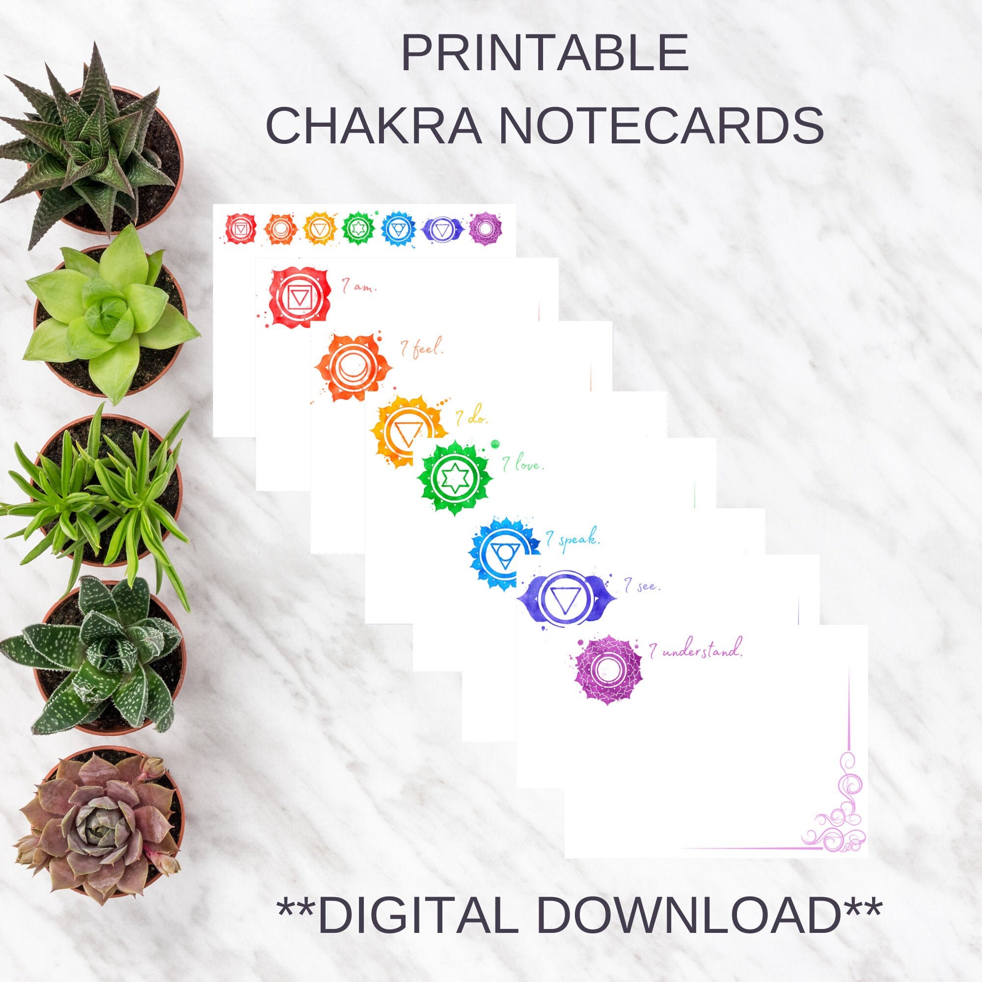 Printable Chakra Note Cards / Instant Download 8 4.25 x 5.5 | Etsy
