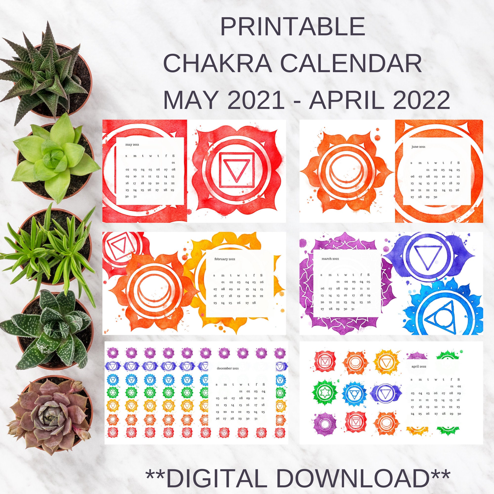 Chakra Printable Calendar / Chakra Desktop Wallpaper Calendar Etsy