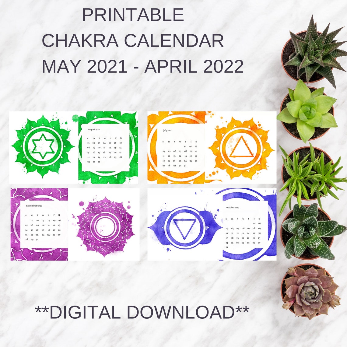 Chakra Printable Calendar / Chakra Desktop Wallpaper Calendar Etsy