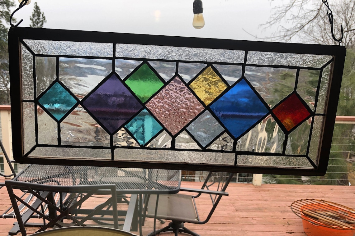 Stained Glass Window Hanging With Hardwood Frame. Etsy Sweden