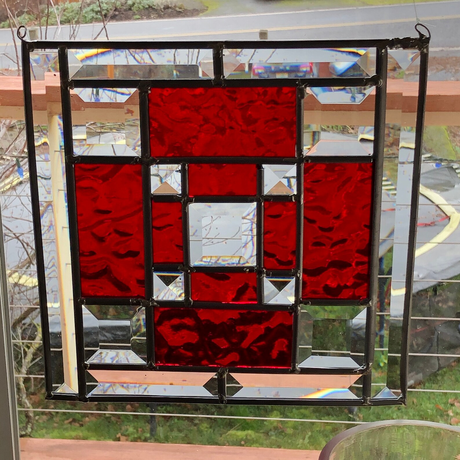 Leaded stained glass window hanging. Eight rectangles of deep Etsy