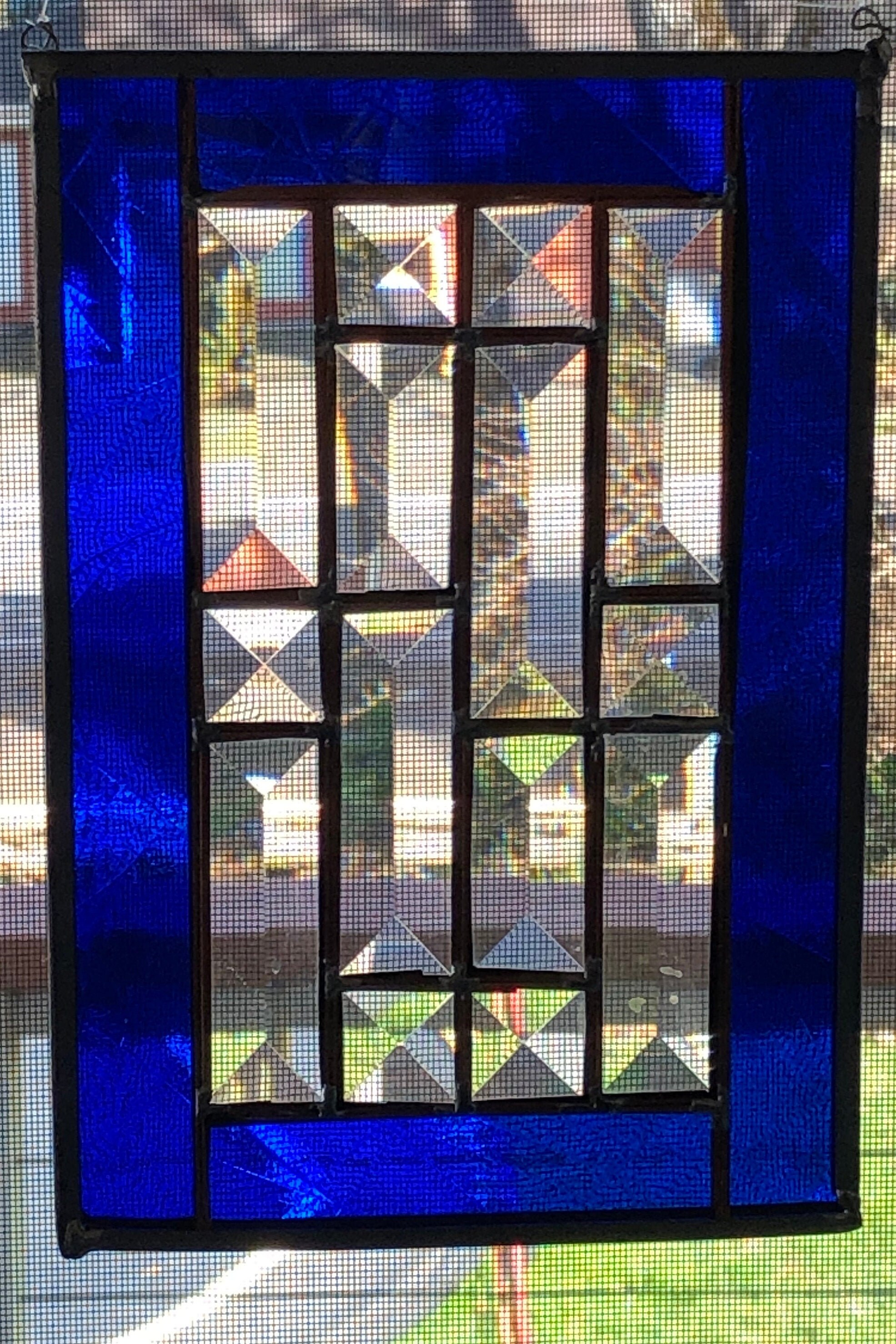 Deep Blue Stained Glass Surrounding Clear Glass Bevels in a Etsy Canada