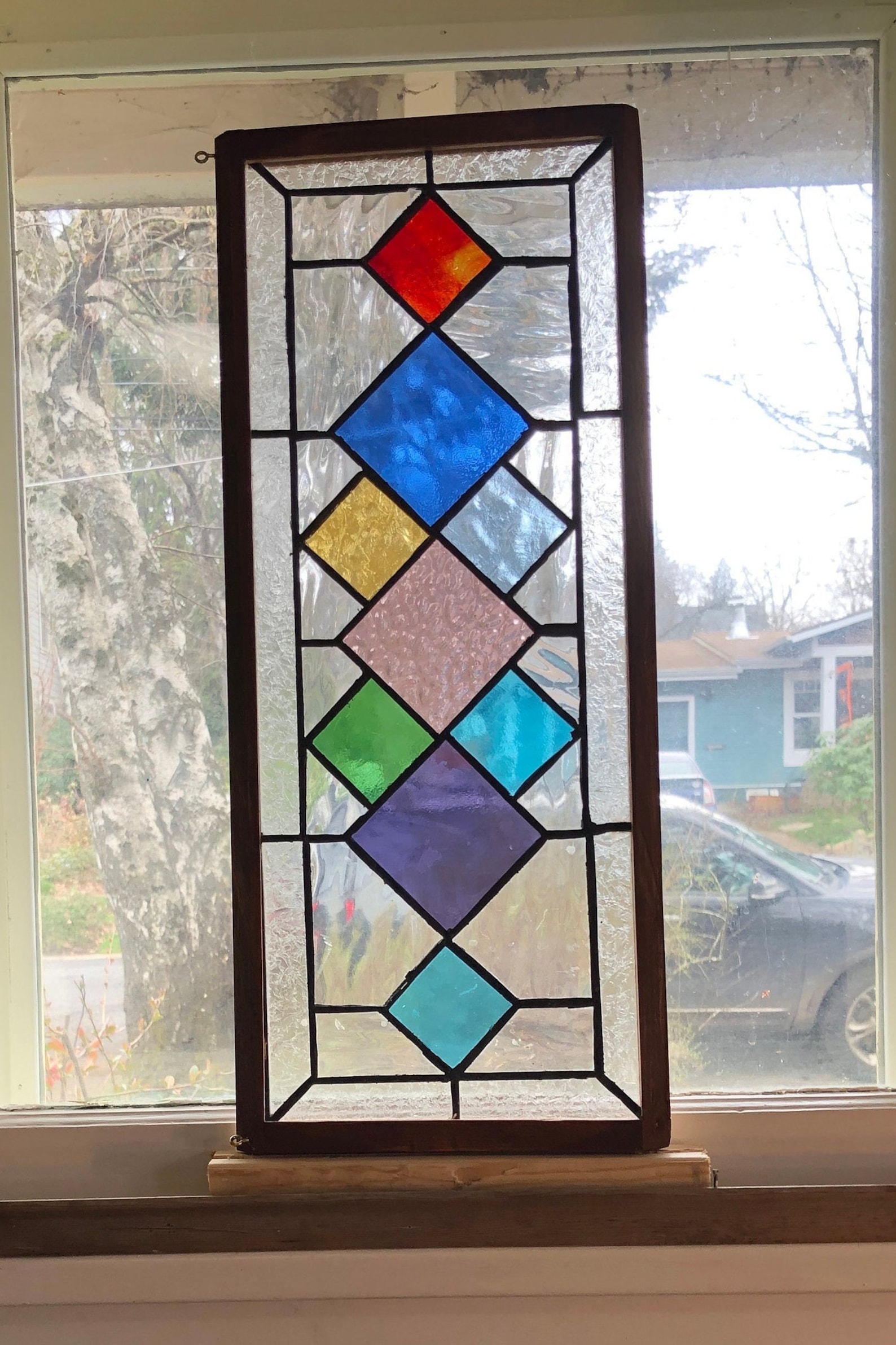 Stained Glass Window Hanging With Hardwood Frame. Etsy