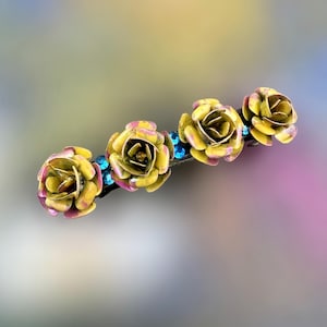 Yellow Rose Barrette | Vintage Style Flower Hair Clip | Romantic Garden Filigree Accessory | One of a Kind Artisan Handmade Hair Jewelry