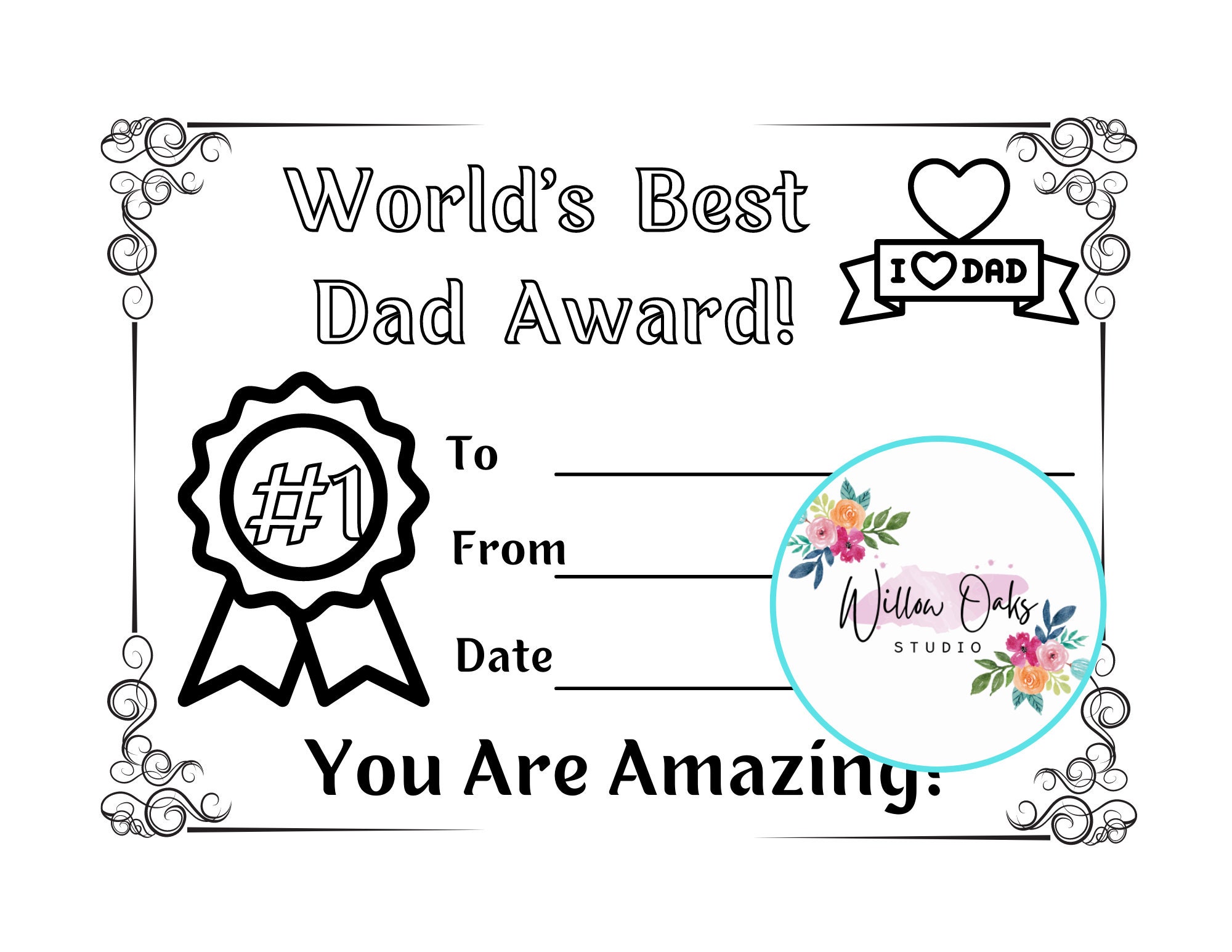 Fathers Day Award Digital Download Printable Worlds Best Etsy