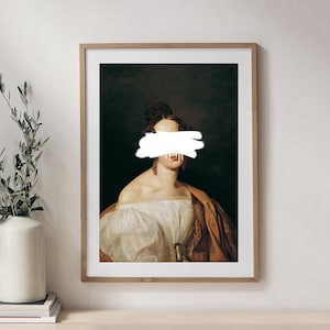 Vintage Altered Art Lady Portrait, Spray Paint Face, Altered Art, Altered 19th Century Painting, Vintage Portrait Print, Graffiti Print
