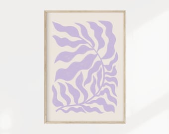 Pastel Purple Leaf Illustration Art Print, Danish Decor