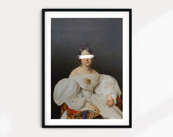 Vintage Lady Graffiti Portrait Print, Eclectic Altered Art