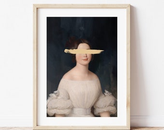 Vintage Altered Art Lady Portrait Print, Eclectic Wall Decor