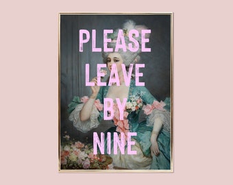 Please Leave by Nine Poster, Urban Art, Eclectic Decor, Altered Old Painting, Dark Decor, Please Leave by 9, Please Leave Poster