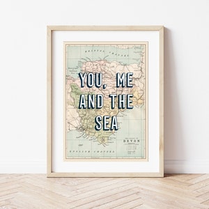 DEVON Plakat Du ich und das Meer, Devon Vintage Karte Kunstdruck, ich liebe Devon, Küstenkunst, Devon Kunstdruck, Karte von Devon, Devonshire
