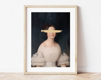 Vintage veränderte Kunst Lady Portrait, veränderte Kunst, eklektisches Dekor, verändertes Gemälde des 19.Jahrhunderts, Vintage Portrait, coole Wohnzimmer-Wandkunst