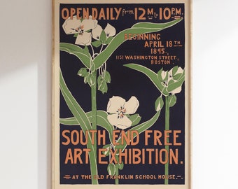 South End Free Kunstausstellung, Vintage Kunst trendiger Druck, Wohnkultur Druck, Wandkunst, Jugendstil Poster, Vintage Ausstellungsplakat