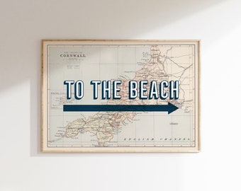 Cornwall Vintage Map Art Print, Coastal Decor