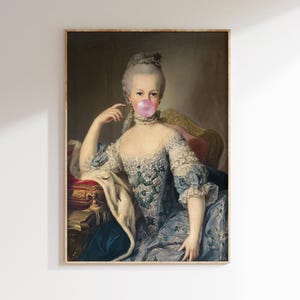 Marie Antoinette with Bubblegum Portrait Painting art print, Living Room Art, Trendy Home Decor, Downstairs Loo Art, Marie Antoinette Poster