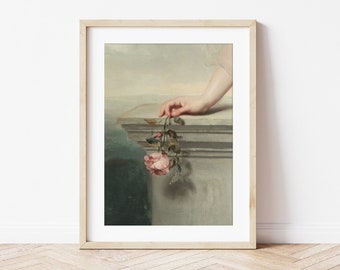 Renaissance Hand With Rose Art Print, Cottagecore Decor