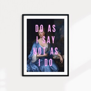 Do As I Say and Not As I Do print Altered Art Portrait, Eclectic Decor, Altered Old Painting, Dark Decor, Altered Fine Art, Blue Art