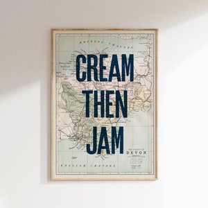 Cream Then Jam Devon Map Art Print, Coastal Wall Decor