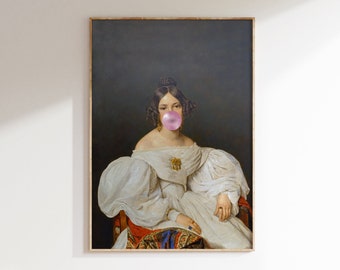 Altered Art Bubble Gum Portrait Print, Fine Art