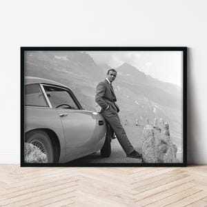 Sean Connery with Aston Martin as James Bond Art Print, Unframed