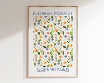 Copenhagen Flower Market Poster, Botanical Watercolour Art Print, Flower Market Poster, Copenhagen Print, Floral Wall Art, Floral Painting