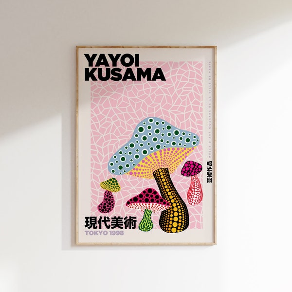 Affiche Yayoi Kusama, Pop Art japonais, impression d'art champignon Yayoi Kusama, art rose, affiche de l'exposition Yayoi, affiche champignon funky