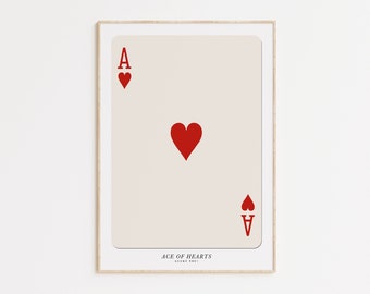Ace Of Hearts Poster, Playing Card Art Print, Aesthetic Decor, Retro Aesthetic, Lucky You Print, Ace Of Hearts Card, Playing Card Poster