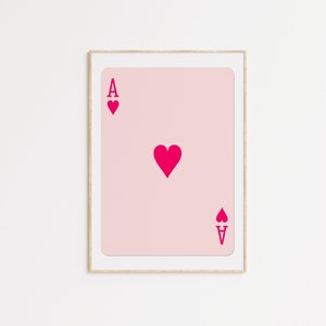 Affiche As de coeur rose, impression d'art de cartes à jouer, décoration esthétique, esthétique pastel danoise, art pastel, décoration rose, esthétique rétro