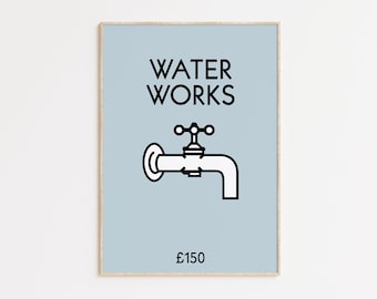Monopoly Water Works Art Print, Bathroom Decor Poster