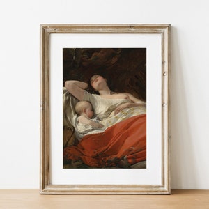 Mother and Baby Vintage Painting Art Print, Motherhood Print, Nursery Art, Cosleeping, Breastfeeding Art, Vintage Wall Art, Mother and Child