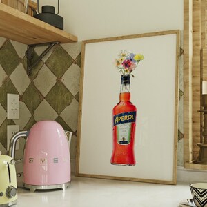 Aperol Spritz Flasche mit Blumen Druck, Schwester Geschenk, Geschenk Freundin, Aperol Poster, Bar Warenkorb Kunst, Housewarming, Cocktail Druck, Aquarell Kunst