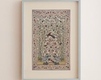 Vintage Floral Bird Tapestry Art Print, Palampore Style Home Decor