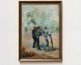 Abstract Horse and Jockey Painting Art Print, Equestrian Art, Horse Lover Gift, Vintage Horse Art