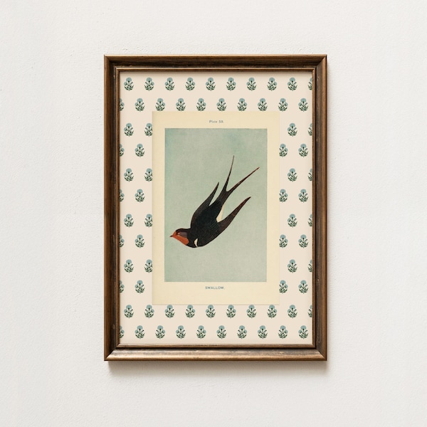 Vintage Swallow Art Print, Nancy Meyers Inspired, Cottagecore Wall Art