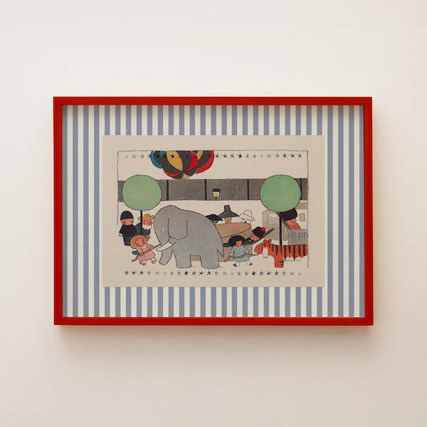 Vintage Circus Drawing Art Print, Retro Nursery Decor