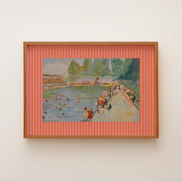 Lido Swimmers Painting Art Print, Colourful Vintage Wall Art